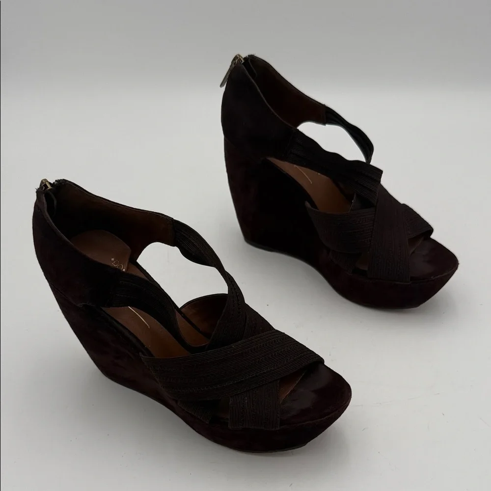 Donald J. Pliner lawney Dark Brown Wedge Sandals women 8M suede event goth Y2K